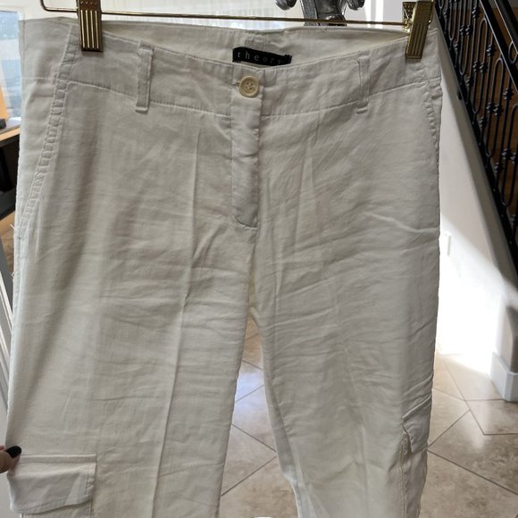 Theory White STRETCH Linen Cargo Pant - Picture 1 of 10